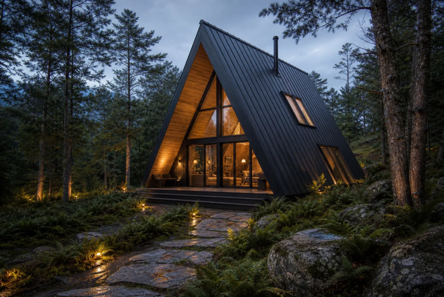 Chalet A-Frame contemporain dans un environnement boisé